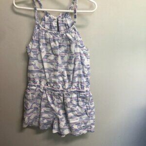 Vineyard Vines Girls Size 5 Blue Pink Whale Print Lined Cotton Romper Pockets